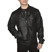 Victory Outfitters Men's Genuine Leather Multi Pocket Racing Jacket - Black - S