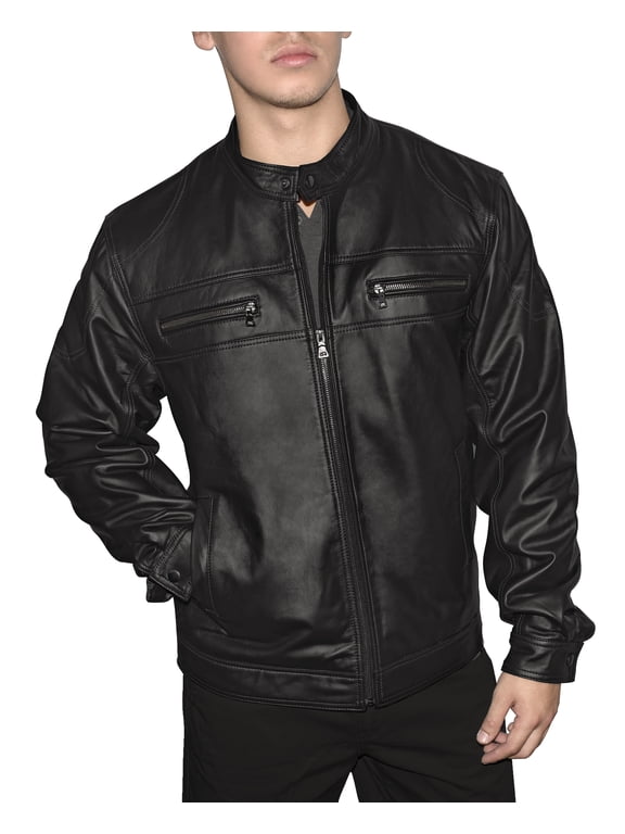 Victory Outfitters Men's Genuine Leather Multi Pocket Racing Jacket - Black - S