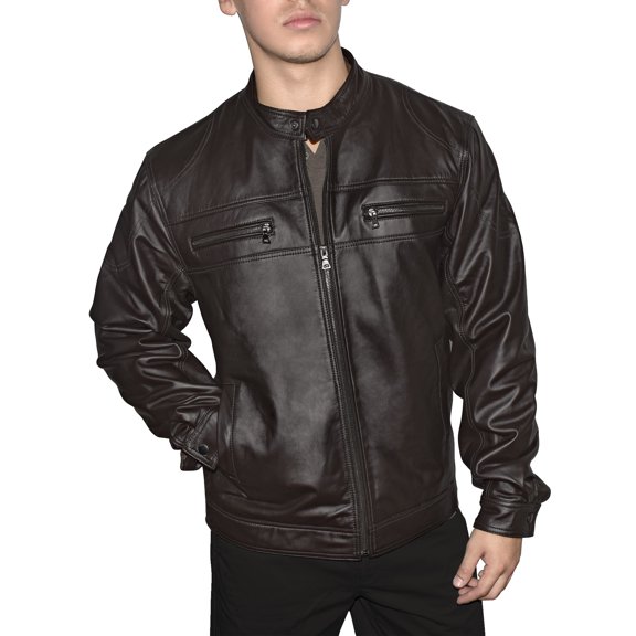 Victory Outfitters Men's Genuine Leather Multi Pocket Racing Jacket - Brown - XXL