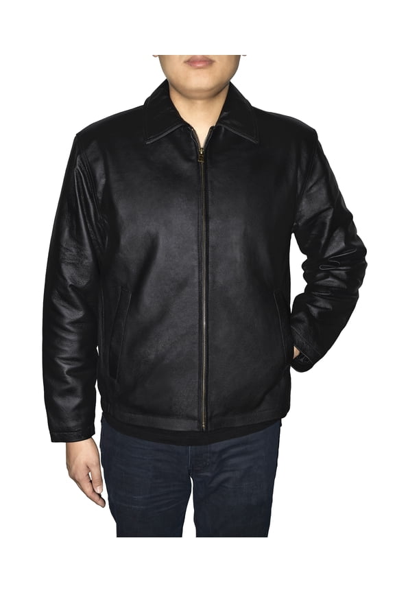 Men's Genuine Leather Open Bottom Jacket - Black - XXLT
