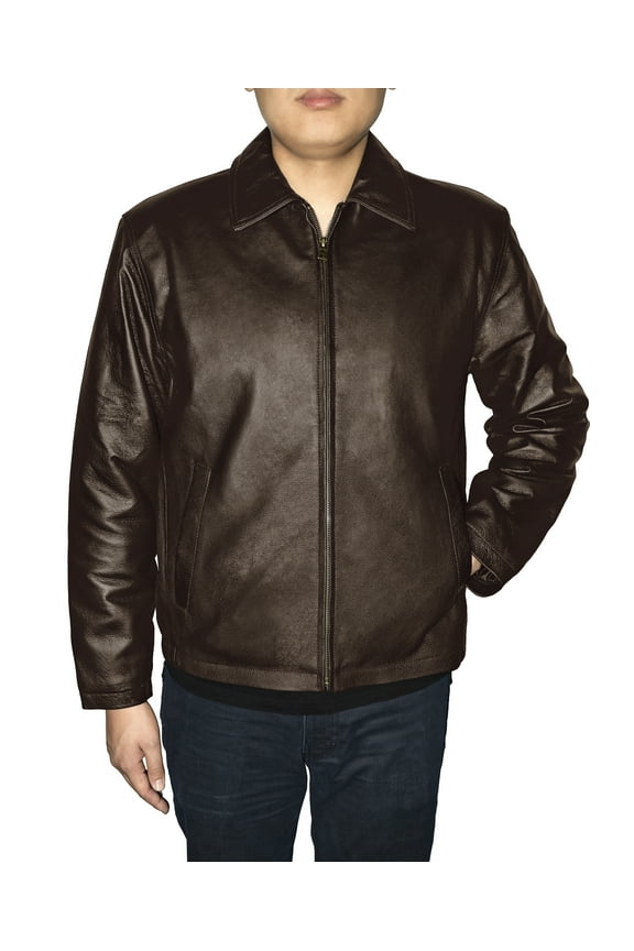 Men's Genuine Leather Open Bottom Jacket - Brown - 4XLB