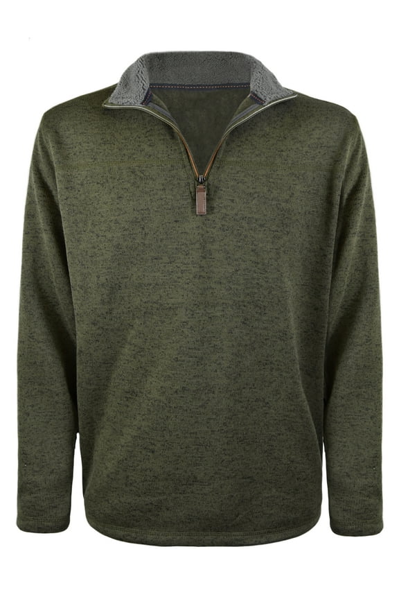 Victory Outfitters Men's Heather 1/4 Zip Knit Sweater w/Sherpa Lined Collar - Hunter Grn - Large