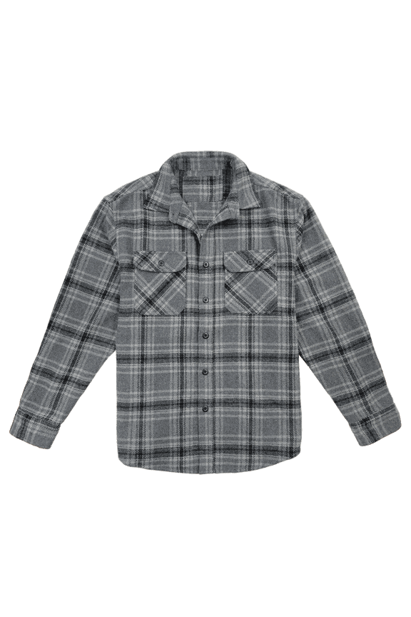 Men’s Heavy Ombre Plaid Flannel Shirt for Men Casual Snap Down 100% Cotton Shirt - Grey - XXL