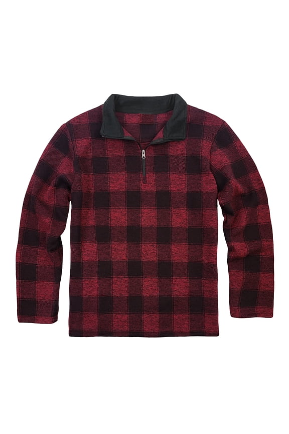 Men's Plaid Quarter-Zip Fleece Sweater - Red - XXL