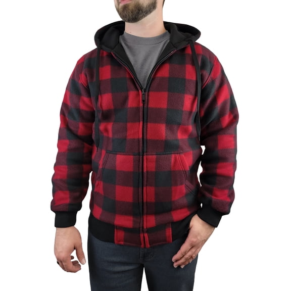 Victory Outfitters Men's Reversible Hooded Buffalo Plaid Fleece Jacket - BLK/RED - L