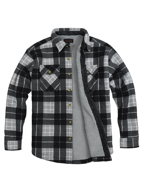 Men's Sherpa-Lined Fleece Shirt Jacket - GREY - XXL