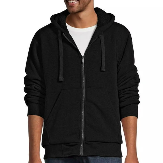 Victory Outfitters Men's Sherpa Lined Zip Up Fleece Hoodie - Black - 3XL