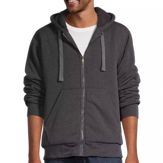 Victory Outfitters Men's Sherpa Lined Zip Up Fleece Hoodie - Char - L