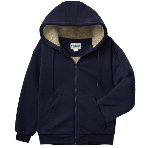 Victory Outfitters Men's Sherpa Lined Zip Up Fleece Hoodie - NavyCRM - 4XL