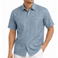 thumbnail image 1 of Victory Outfitters Men's Short Sleeve Button Up Guayabera Shirt - Blue - M, 1 of 2