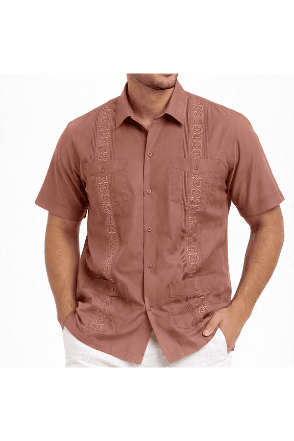 Men's Short Sleeve Button Up Guayabera Shirt - Cedar - XL