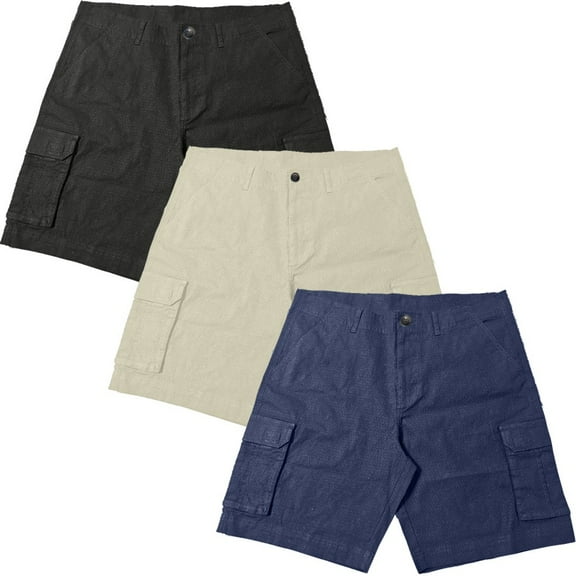 Victory Outfitters Men's Stretch 3 Pack Ripstop Cargo Shorts - Black/Navy/Stone - 32