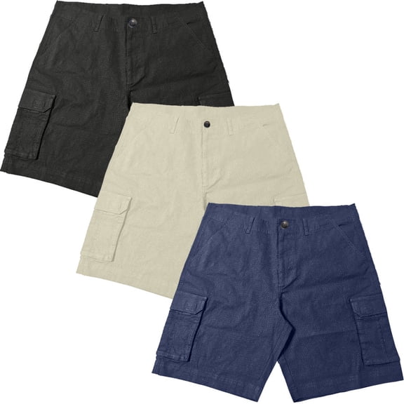 Victory Outfitters Men's Stretch 3 Pack Ripstop Cargo Shorts - Black/Navy/Stone - 36