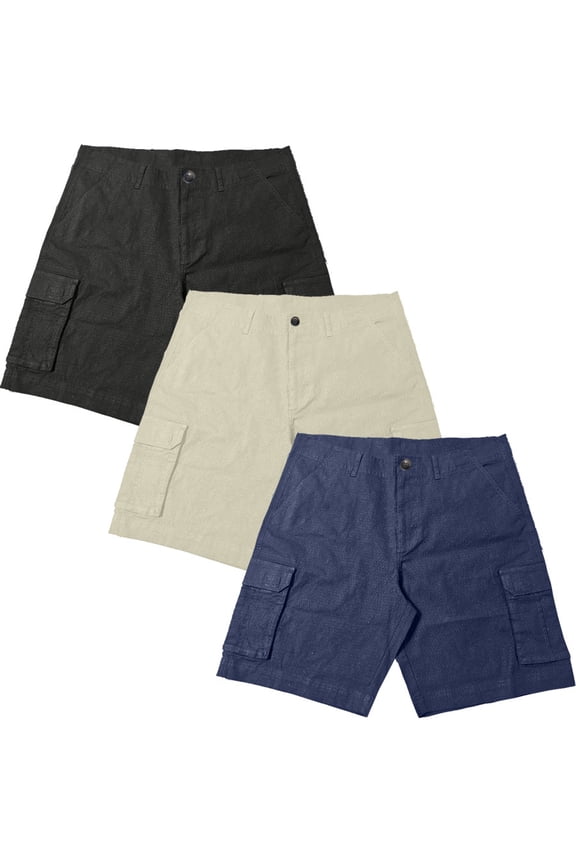 Men's Stretch 3 Pack Ripstop Cargo Shorts - Black/Navy/Stone - 38