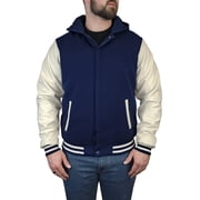 Victory Outfitters Mens Varsity Hooded Reversible Fleece Jacket with Faux Leather Sleeve