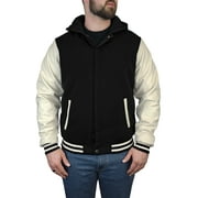 Victory Outfitters Mens Varsity Hooded Reversible Fleece Jacket with Faux Leather Sleeve