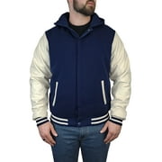 VICTORY SPORTSWEAR Victory Outfitters Men's Varsity Hooded Reversible Fleece Jacket with Faux Leather Sleeve