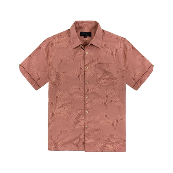 Victory Outfitters Men's Woven Short Sleeve Button Up with Textured Leaf Pattern - Melon - M