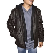 Victory Outfitters Men's Zip Out Removable Hood Genuine Leather Jacket - Brown - 3XLT