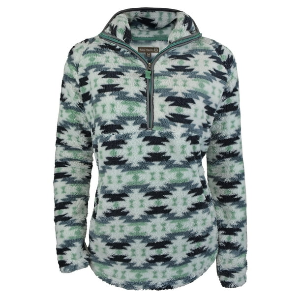 Victory Outfitters Women s 1 4 Zip Fluffy Fleece Aztec Pullover BROWN L