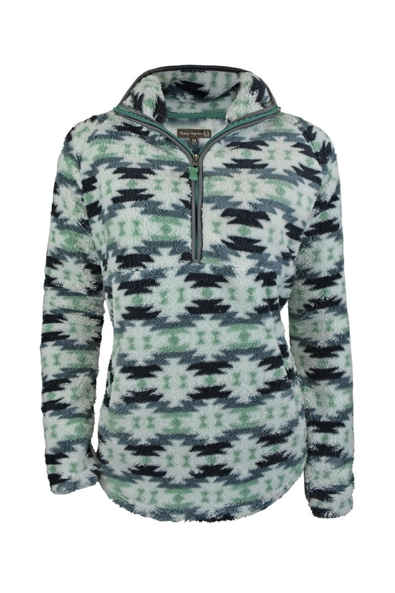 Women's 1/4 Zip Fluffy Fleece Aztec Pullover - Mint - L