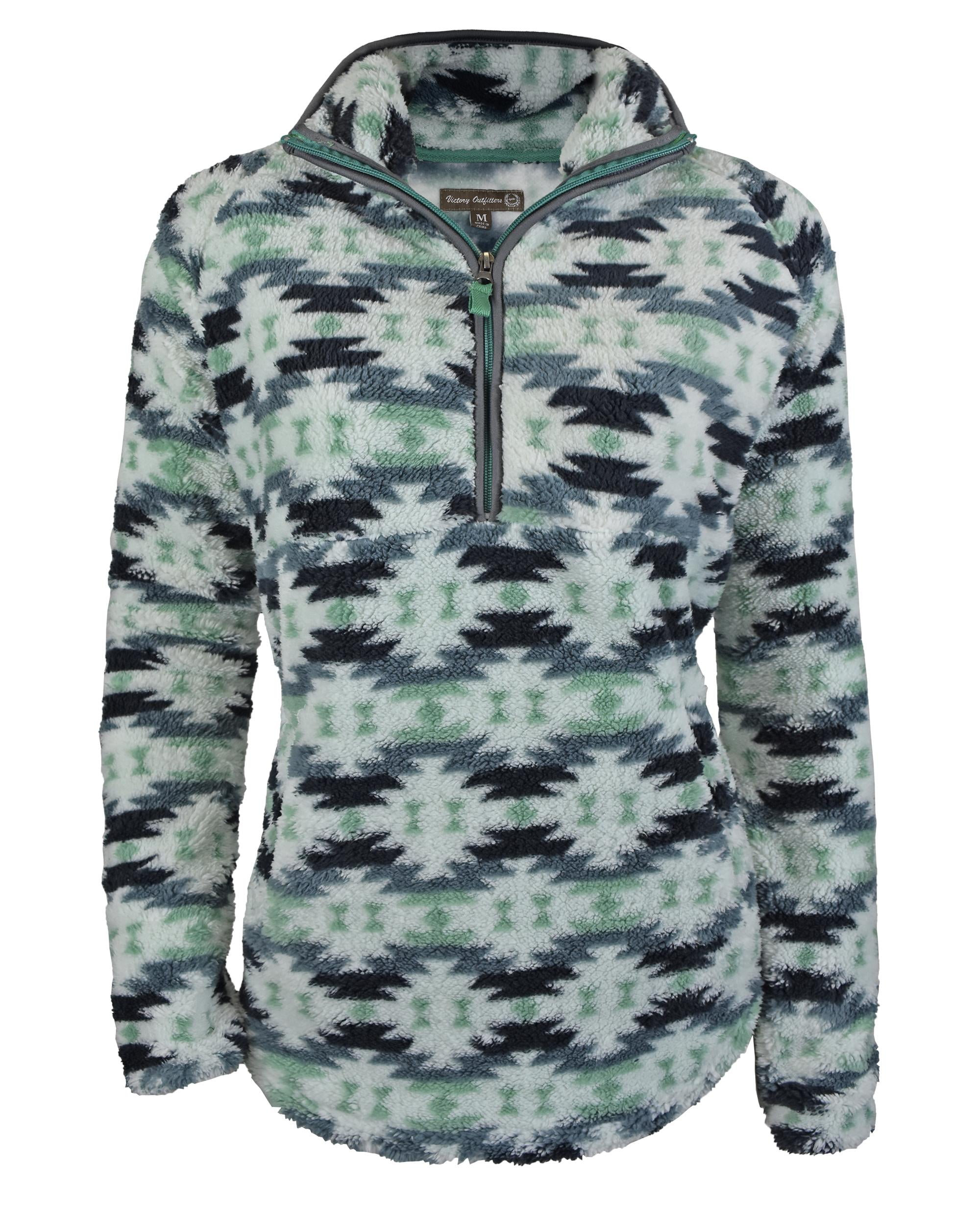 Victory Outfitters Women's 1/4 Zip Fluffy Fleece Aztec Pullover Mint