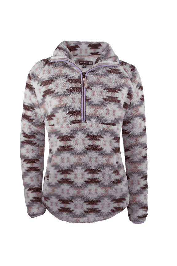 Women's 1/4 Zip Fluffy Fleece Aztec Pullover - Pink - S