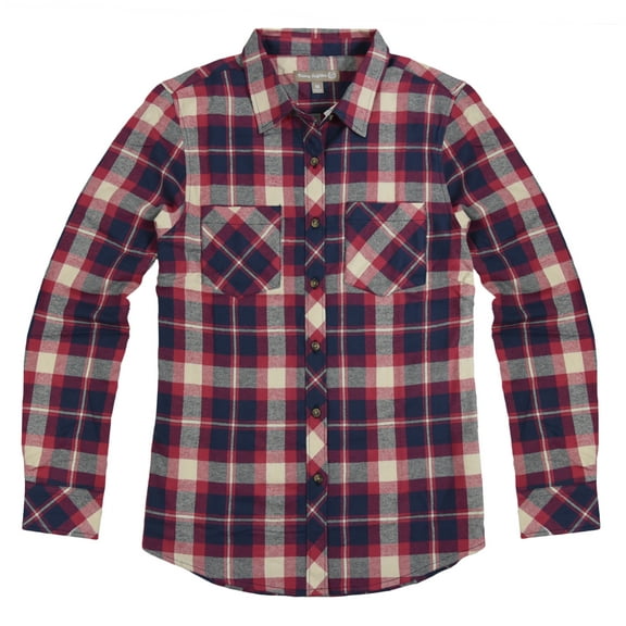 Victory Outfitters Women's Assorted Long Sleeve Brushed Flannel Shirt - Red - L