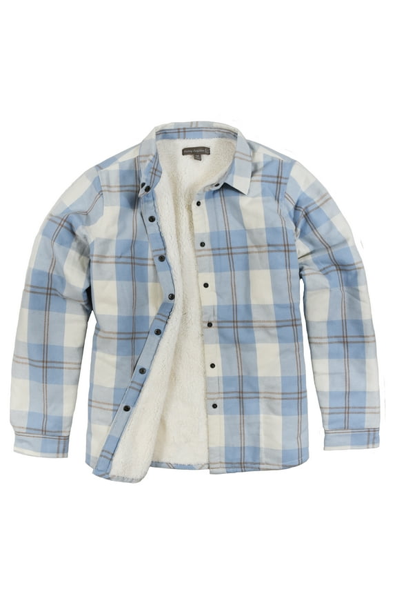 Women's Snap Front Sherpa Lined Soft Flannel Shirt Jacket - Blue - XL