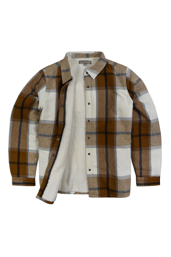 Women's Snap Front Sherpa Lined Soft Flannel Shirt Jacket - Rust - S