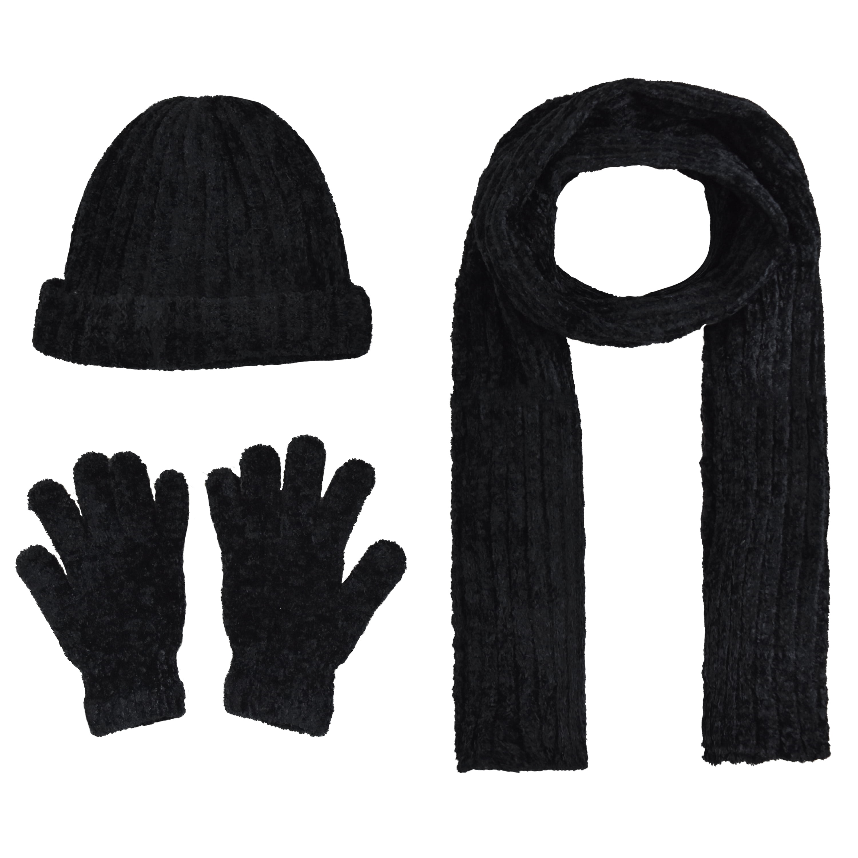 Victory Outfitters Womens Hat, Gloves, And Scarf 3pcs Set Black