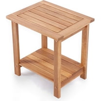 Victory Relax Minimalist Outdoor Acacia Wood Rectangle End Table, Off-White (Set of 1)