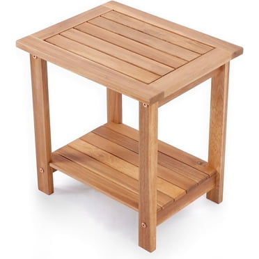 Victory Relax Minimalist Outdoor Acacia Wood Rectangle End Table, Off-White (Set of 1)