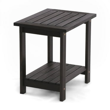 Victory Relax Outdoor Minimalist Acacia Wood Rectangle End Table, Black (Set of 1)