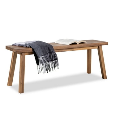 Victory Relax Wooden Outdoor Bench, Brown Acacia Wood Bench for Garden & Patio