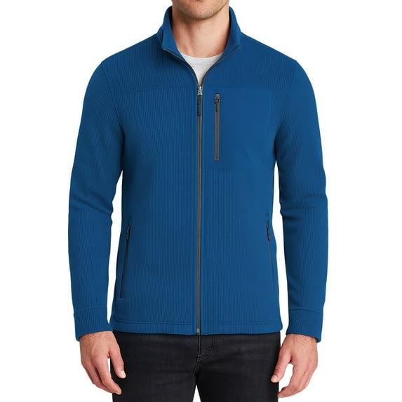 Victory Men's Grid Texture Full Zip Front Outdoor Jacket - Pacific Blue - M