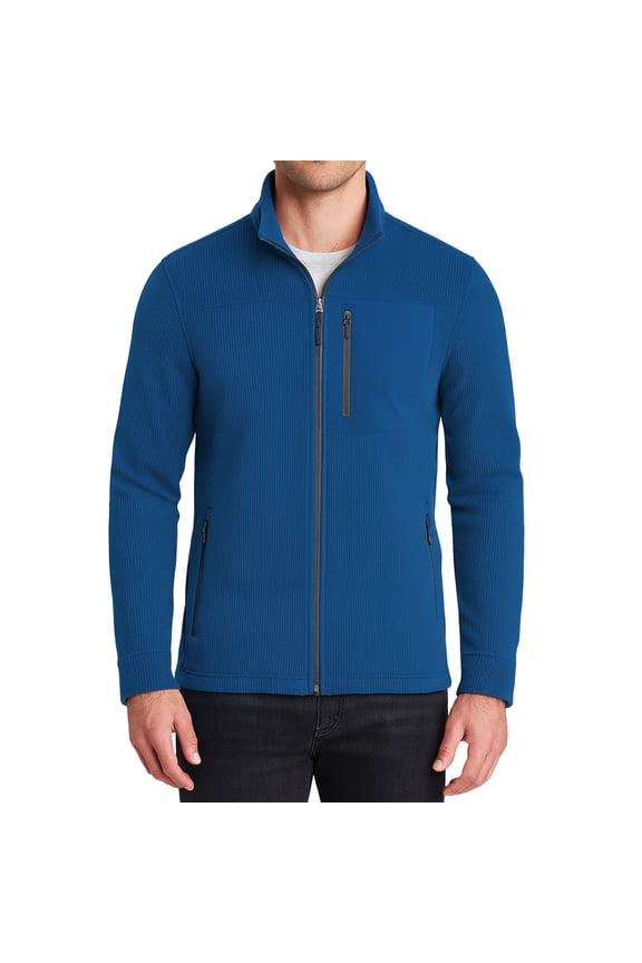 Victory Men's Grid Texture Full Zip Front Outdoor Jacket - Pacific Blue - XL