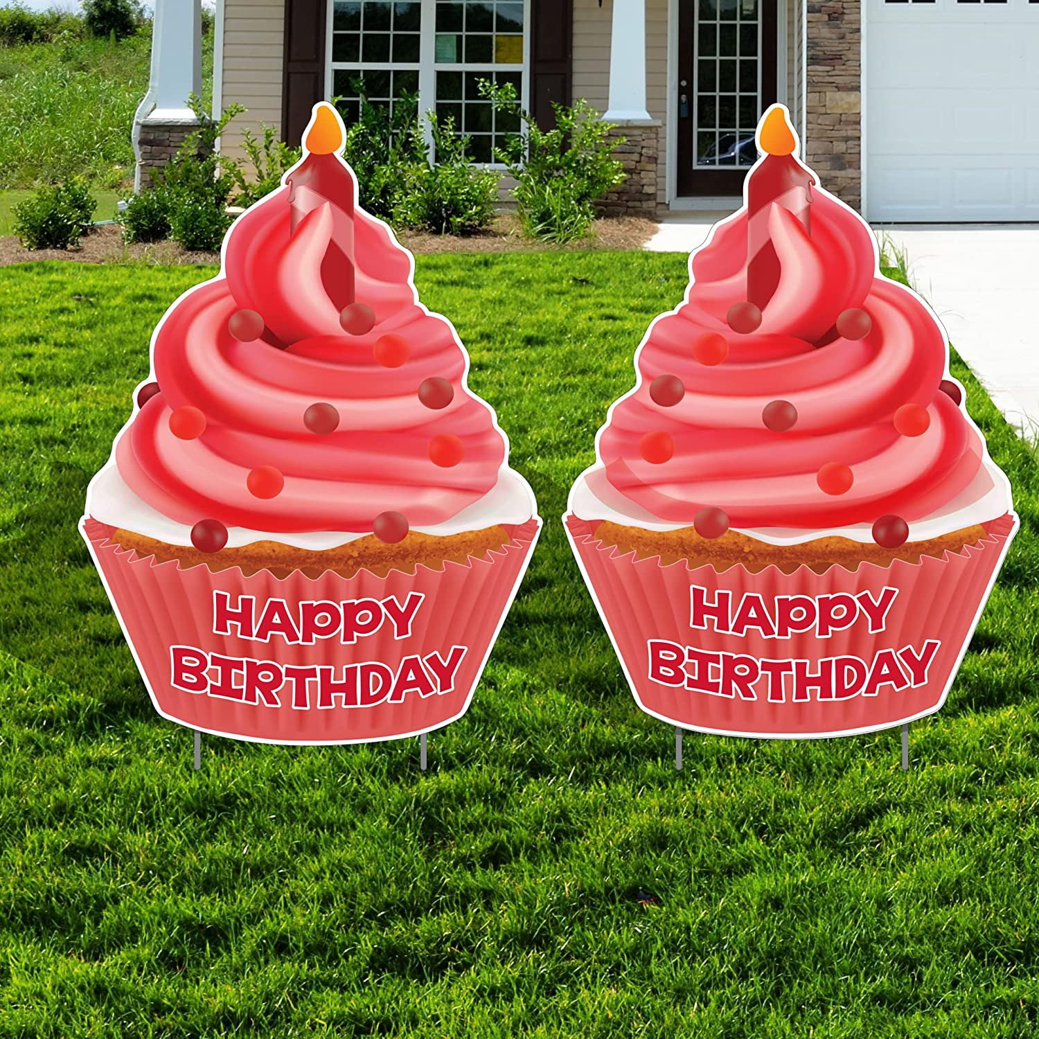 Victory Store 26" x 36" Jumbo Red Happy Birthday Cupcake Yard Sign 23895