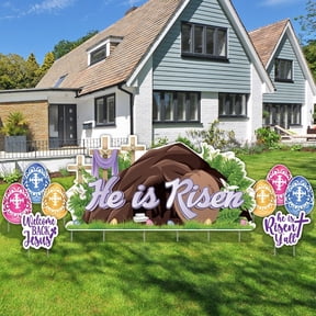Victory Store 72 x 36 Inch He Is Risen Easter Yard Signs with Jesus, 9 Count