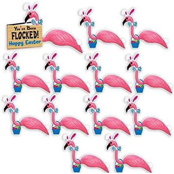 Victory Store Easter Bunny Flocking Flamingos Outdoor Decorations 13 Pieces