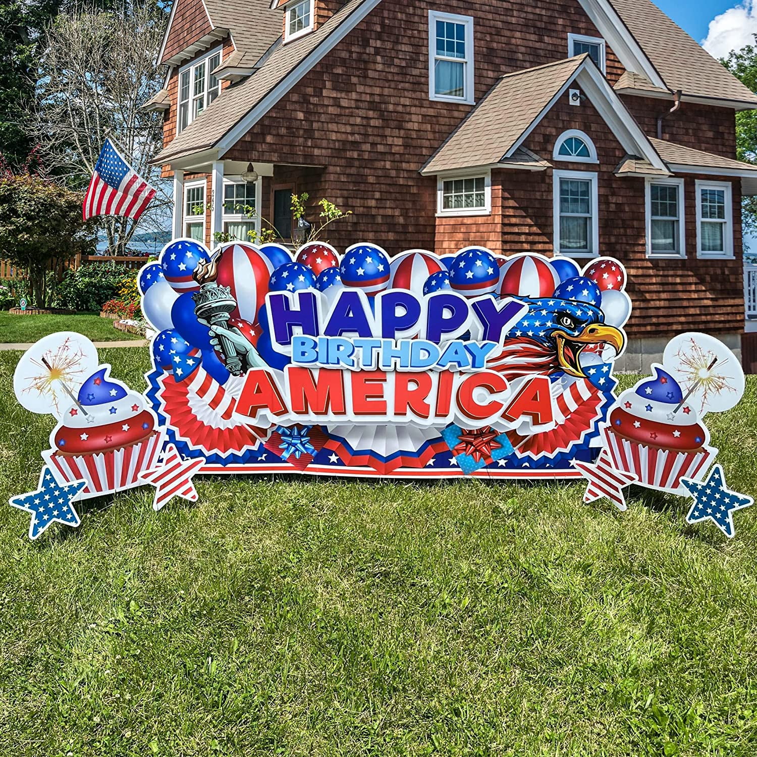 Victory Store Happy Birthday America Oversized EZ Yard Sign Outdoor Lawn Decorations