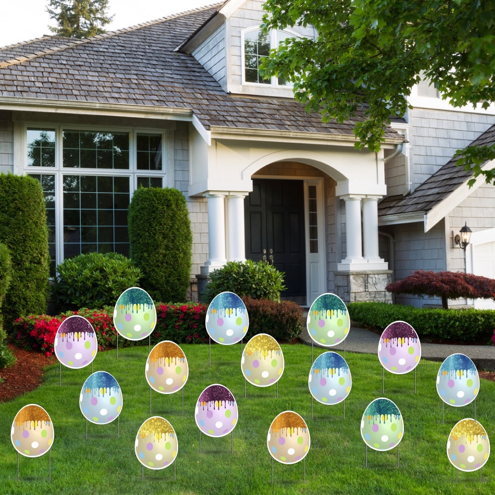 Victory Store Jumbo Multicolor Glitter Easter Eggs For Yard Decor Set 19144