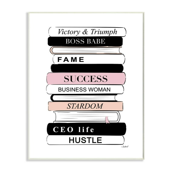 Stupell Industries Victory Triumph Boss Babe Motivational Bookstack,10 x 15,Designed by Martina Pavlova
