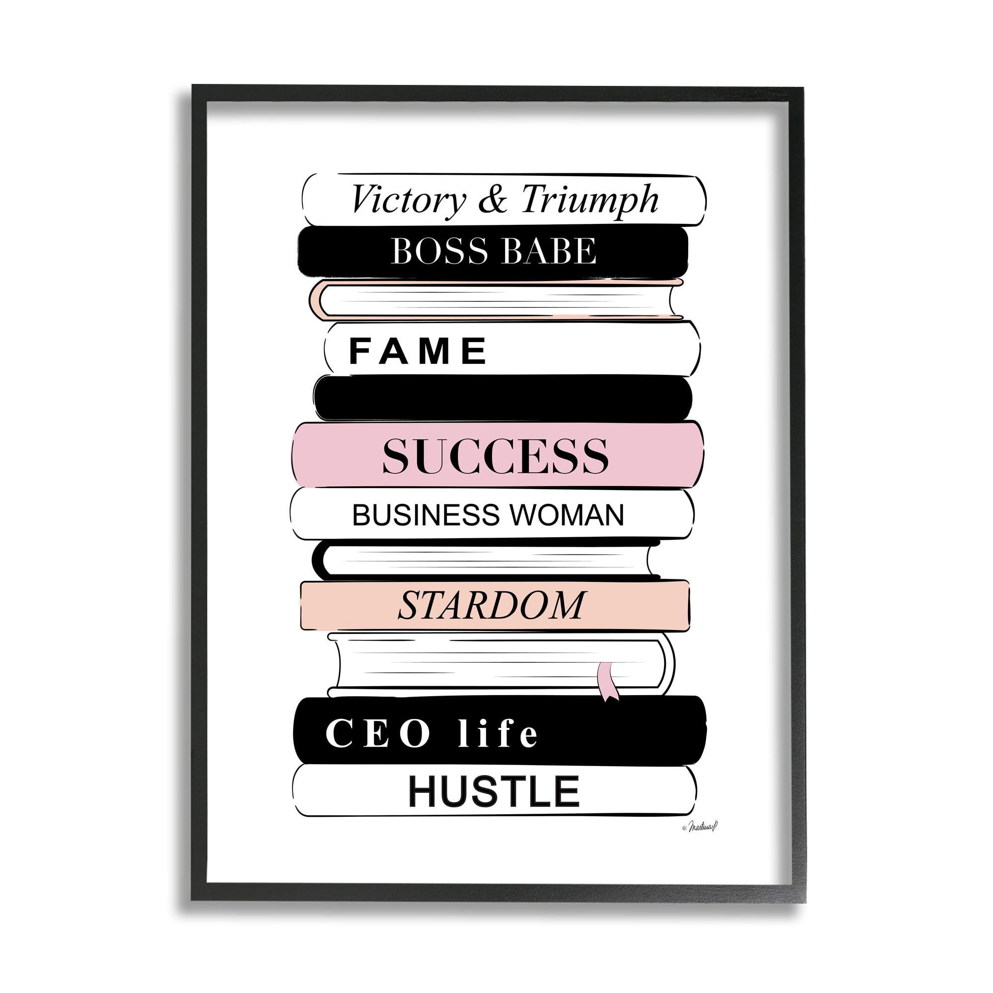 Stupell Industries Victory Triumph Boss Babe Motivational Bookstack,11 x 14,Designed by Martina Pavlova