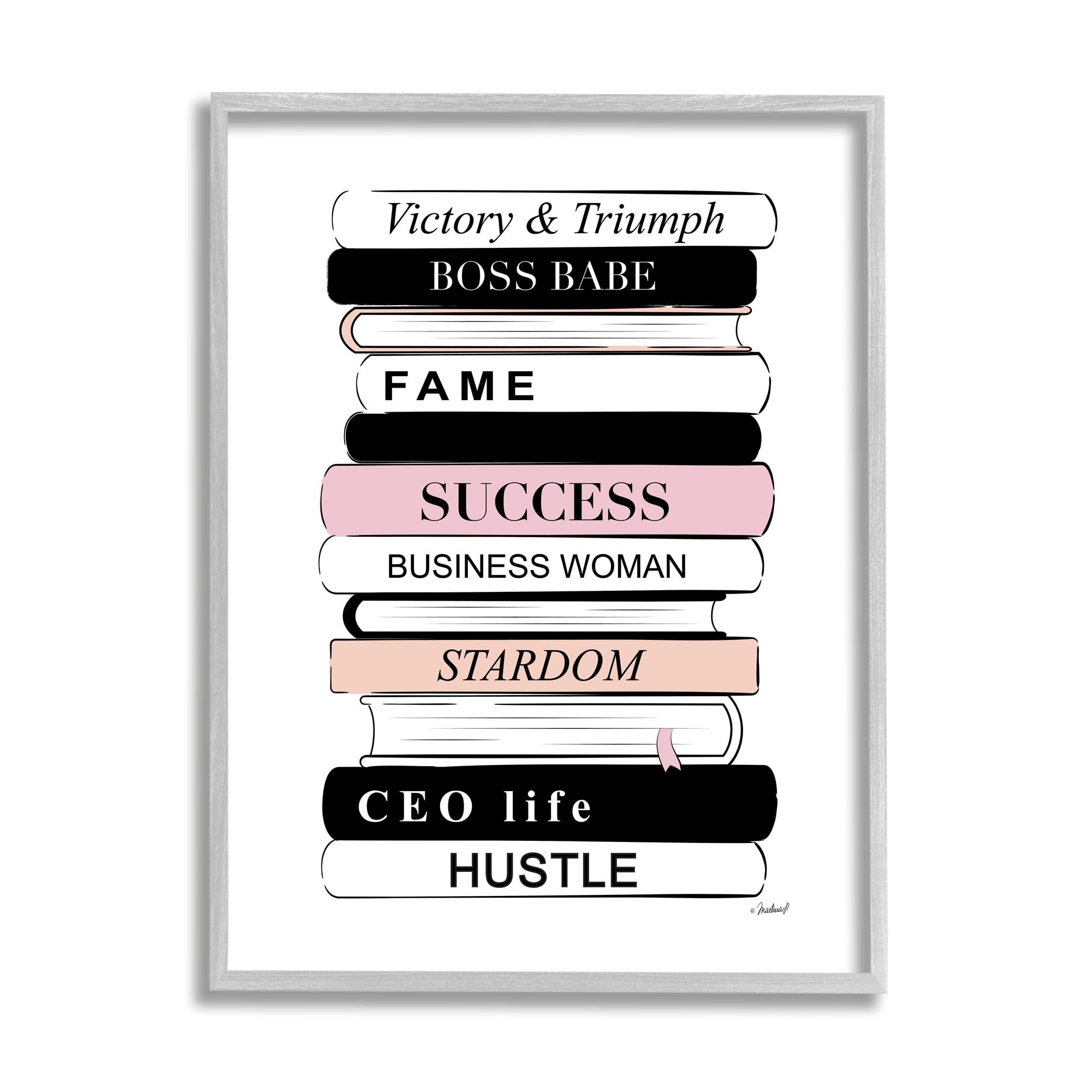 Stupell Industries Victory Triumph Boss Babe Motivational Bookstack,11 x 14,Designed by Martina Pavlova