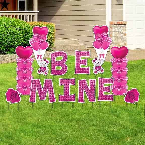 VictoryStore 18" Pink Be Mine - Disco Style Valentine's Day Yard Card Set, 12 Pieces Total
