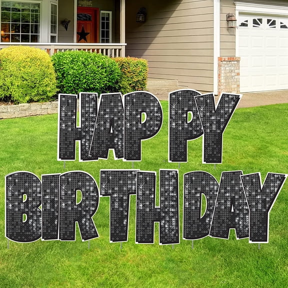 VictoryStore 24 Inch Happy Birthday Yard Letters, Luckiest Guy Font, Black Disco Print