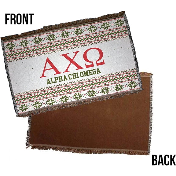VictoryStore Alpha Chi Omega Polyester Throw Blanket, White Christmas Sweater Design, 35" x 54"