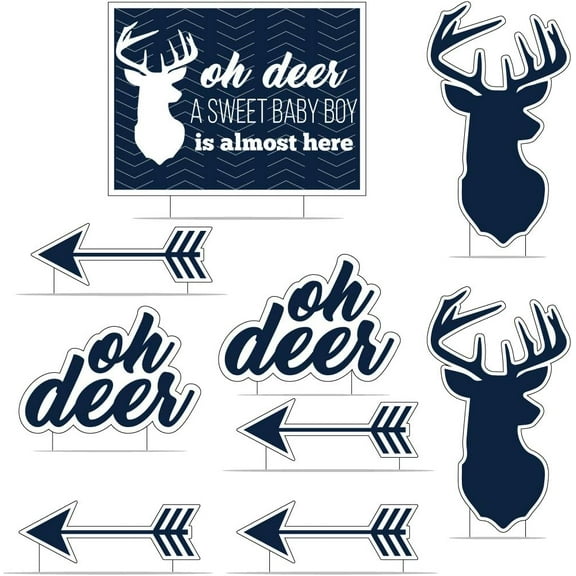 VictoryStore Baby Shower Decorations: Oh Deer A Sweet Baby is Almost Here Baby Shower Yard Decorations Includes Stakes (Blue)