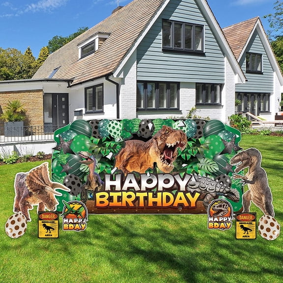 VictoryStore Birthday Oversized EZ Yard Cards, 3x6 Feet Dinosaur Birthday Yard Sign With Stakes, 9 Piece Set